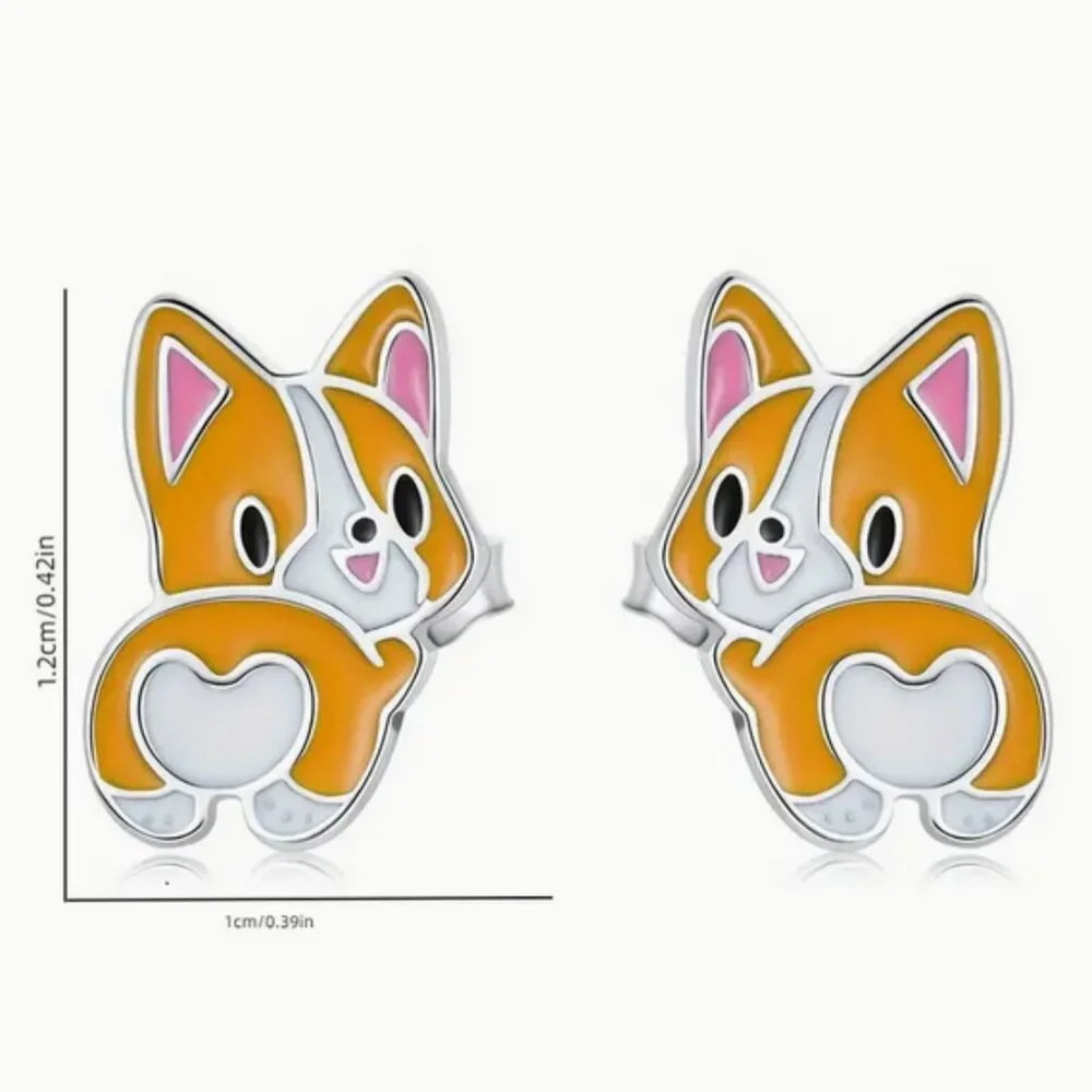 Adorable Corgi Enamel Stud Earrings - Picture 3 of 3